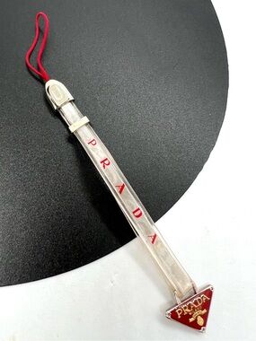 Authentic Prada Vintage Y2K Red Triangle Logo Clear Phone Strap / Bag Charm